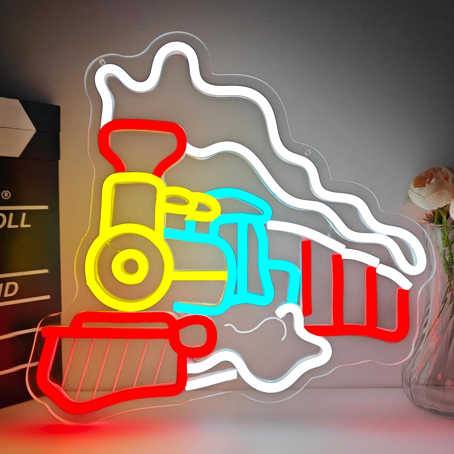 Party Games In Steam - Neonowy znak pociągu parowego, ściemnialne światło